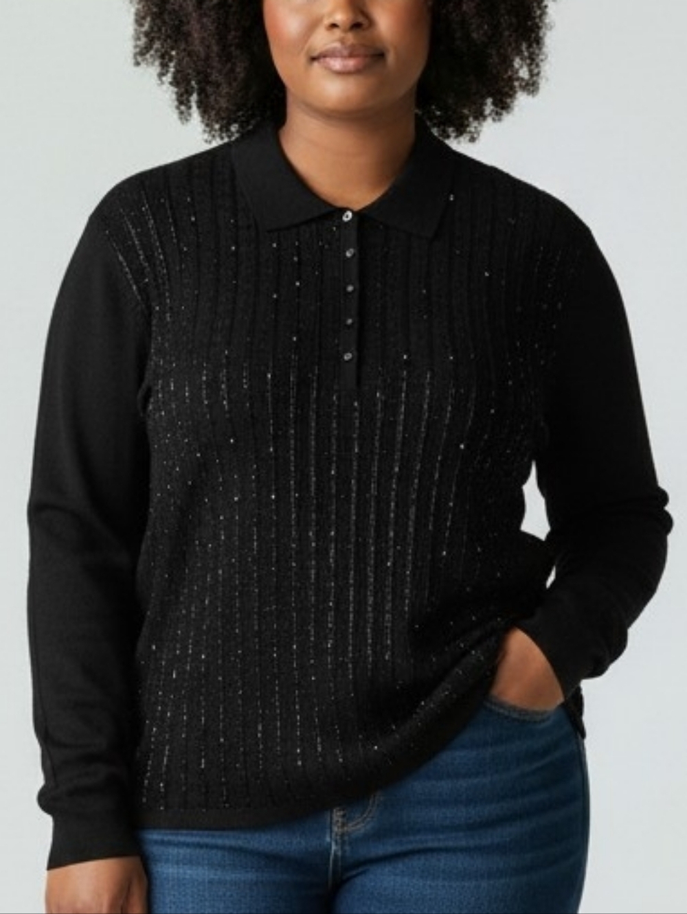 Vintage Beaded Front Polo Sweater